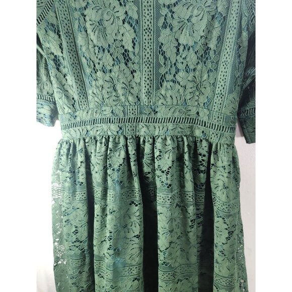 Metisu Dress Forest Green Ivy Lace Pattern Lined Overlay V-neck Size S - Picture 6 of 16